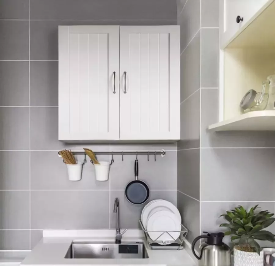 Furnibella -Hangkast met 2 deuren badkamerkast keukenkast wandkast medicijnkast wit