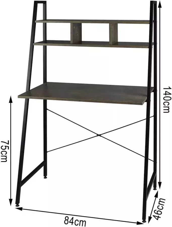 Furnibella Houten en metalen werktafel met Juli zwart en roestkleurige plank