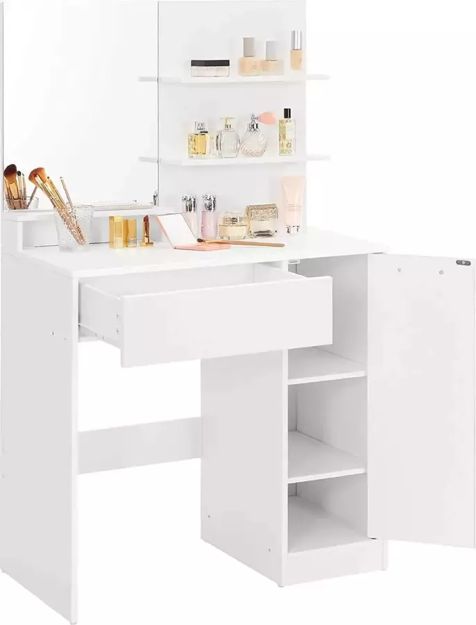 Furnibella Zaina Home kaptafel met spiegel opbergvak 1 lade 2 legplanken wit RDT119W01