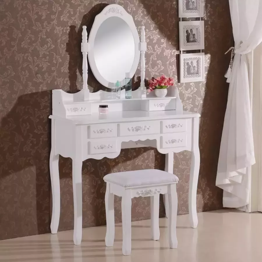 Furnibella Kaptafel met spiegel en kruk