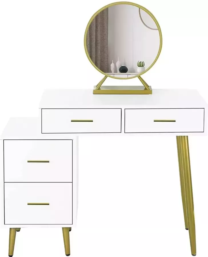 Furnibella Kaptafel met spiegel nachtkastje 4 lades wit