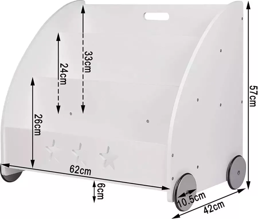 Furnibella Kinderboekenkast met wielen van wit hout