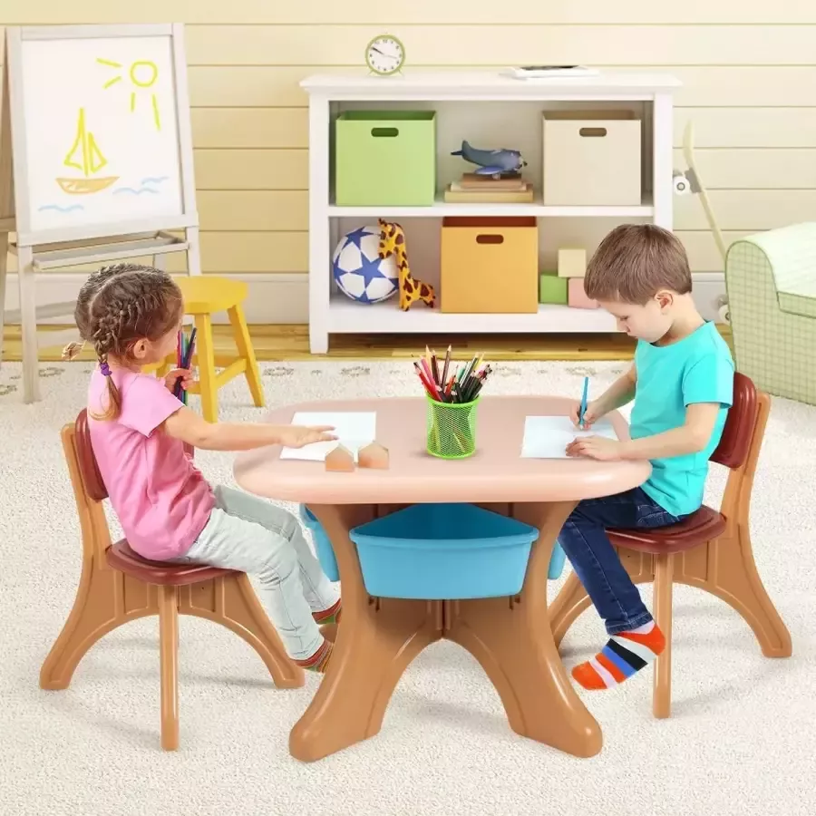 Furnibella kindertafel en stoelen set bevat 1 tafel en 2 stoelen Milieuvriendelijk materiaal