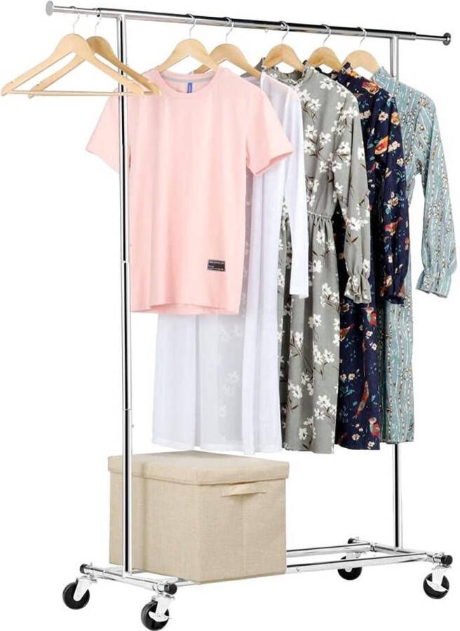 Furnibella Kledingrek op wieltjes metaal kledingstang garderobestandaard inklapbaar lengte 108-168 cm max. belastbaarheid 90 kg