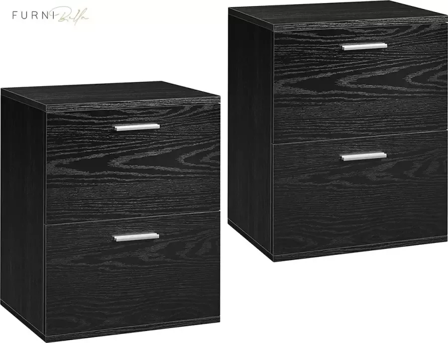 Furnibella Nachtkastjes 2 stuks nachtkastje bijzetkast met elk 2 laden bijzettafel hout ruime opslag 40 x 35 x 55 cm zwart