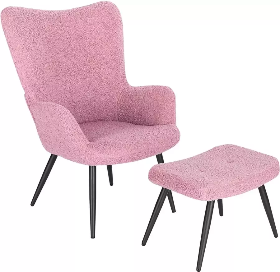 Furnibella Relaxstoel leunstoelen vintage retro stoel gestoffeerde stoel met kruk televisiestoel Sherpa fleece roze SKS29rs