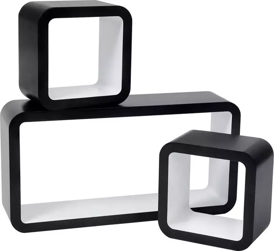 Furnibella RG9248ws wandrek Cube plank set van 3 kubusrekken hangrek zwart-wit