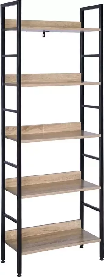 Furnibella RGB9303she Metalen plank 5 Tier 60x27 5x160cm opbergplank keuken boekenkast Stijl Industriële Zwart+Lichteiken