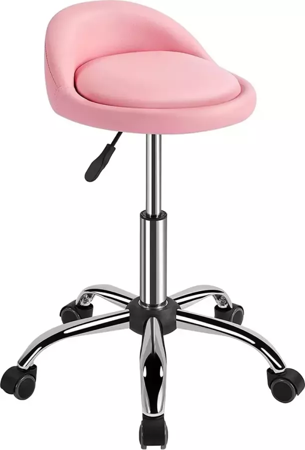 Furnibella Rolkruk draaikruk met rugleuning werkkruk praktijkkruk draaistoel met wielen massage-salon zitkruk van kunstleer in hoogte verstelbaar roze