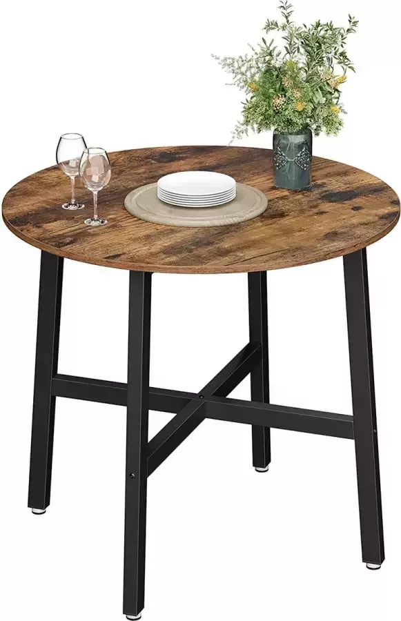 Furnibella ronde keukentafel voor woonkamer kantoor 80 x 75 cm (Ø x H) industrieel ontwerp vintage bruin-zwart KDT080B01