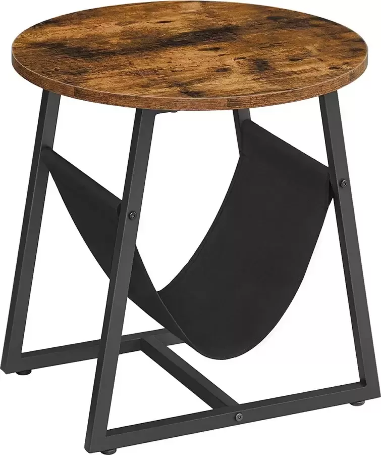 Furnibella ronde salontafel met opbergtas 50 x 50 cm voor woonkamer slaapkamer industrieel ontwerp vintage bruin-zwart LET281B01