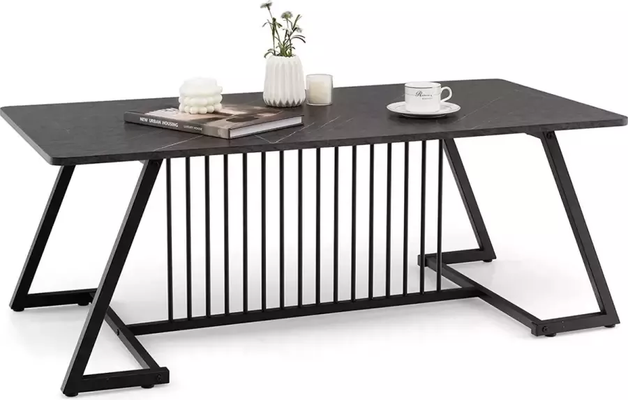 Furnibella salontafel met marmereffect rechthoekige salontafel met zwart metalen frame modern 120 x 60 x 45 5 cm