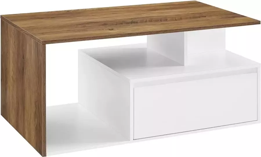 Furnibella Salontafel woonkamertafel banktafel met grote lade veel opbergruimte modern 55 x 100 x 45 cm voor woonkamer walnootbruin wit