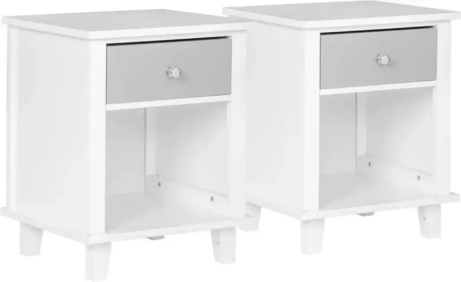 Furnibella Set van 2 klassieke nachtkastjes met lades in wit