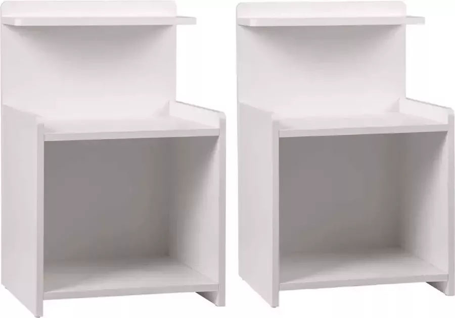 Furnibella Set van 2 nachtkastjes met plank van wit MDF