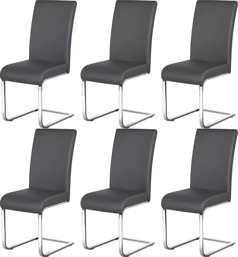 Furnibella Set van 6 eetkamerstoelen woonkamerstoel keukenstoel schommelstoel belastbaarheid 135 kg grijs