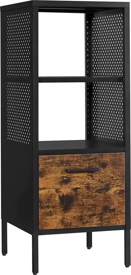 Furnibella SONGMICS Archiefkast kantoorkast met vakken en lade opbergkast van staal voor kantoor studeerkamer huiskamer vintage bruin-zwart OMC301B01