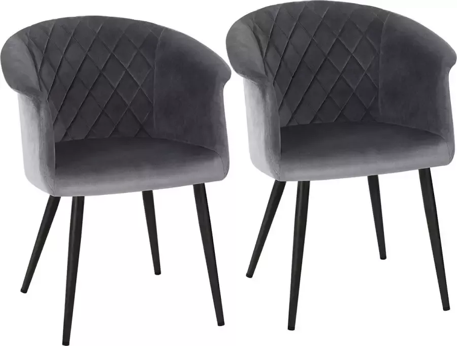 Furnibella SONGMICS eetkamerstoel set van 2 fauteuil gestoffeerde stoel met armleuningen metalen poten fluwelen bekleding tot 110 kg draagvermogen voor eetkamer woonkamer slaapkamer grijs LDC83GY02