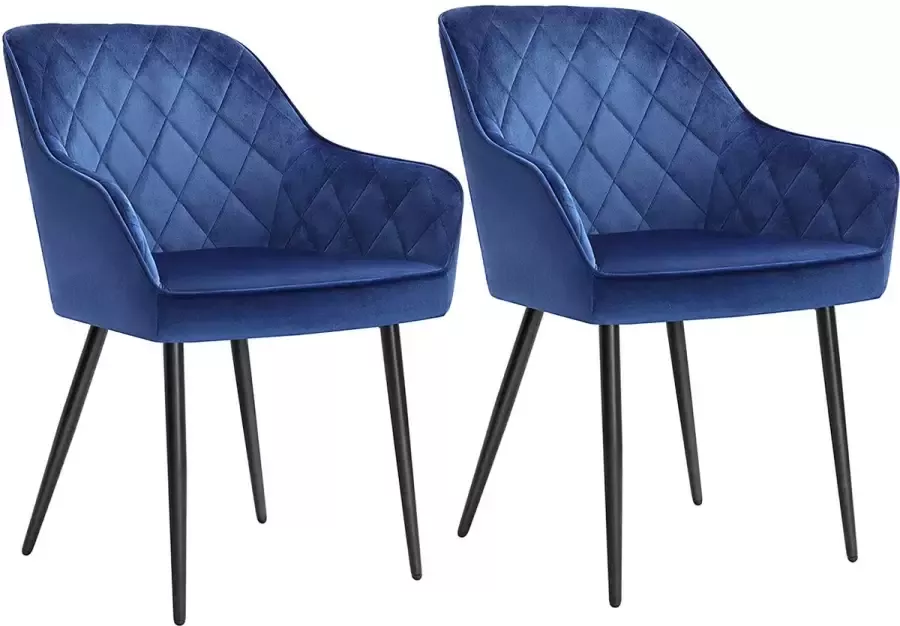Furnibella SONGMICS eetkamerstoel set van 2 fauteuil gestoffeerde stoel met armleuningen zitbreedte 49 cm metalen poten fluwelen bekleding tot 110 kg draagvermogen voor studie woonkamer slaapkamer blauw LDC088Q02