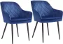 Furnibella SONGMICS eetkamerstoel set van 2 fauteuil gestoffeerde stoel met armleuningen zitbreedte 49 cm metalen poten fluwelen bekleding tot 110 kg draagvermogen voor studie woonkamer slaapkamer blauw LDC088Q02 - Thumbnail 1