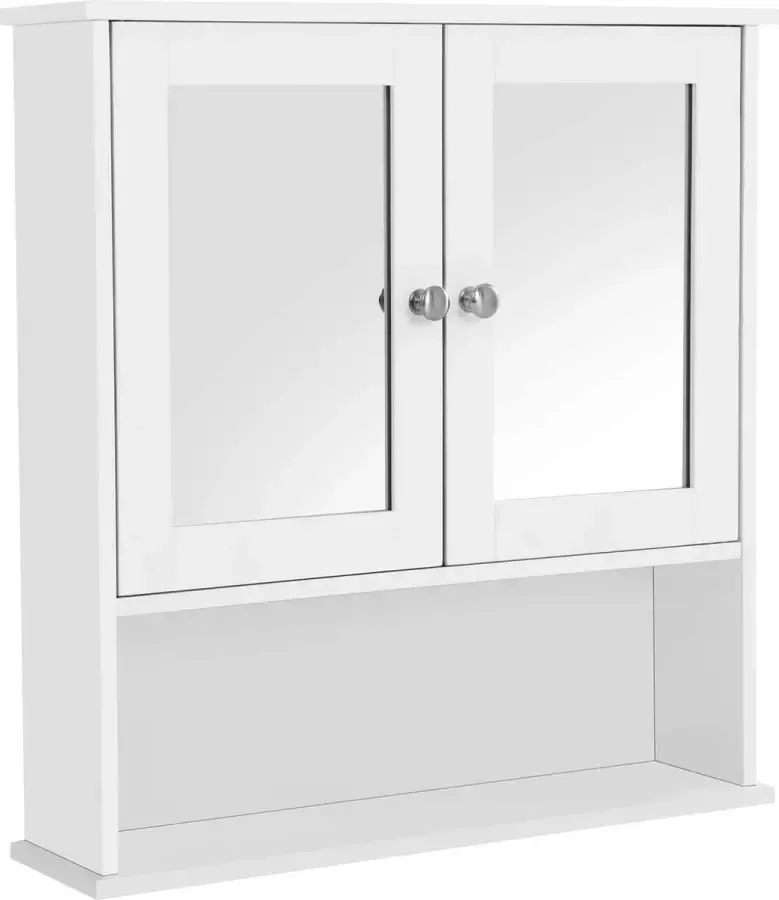 Furnibella Spiegelkast badkamerkast hangkast spiegel met opbergruimte van hout 56 x 58 x 13 cm (b x h x d) cm wit LHC002