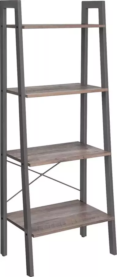 FURNIBELLA Staand rek boekenkast ladderrek met 4 niveaus metaal stabiel eenvoudige montage voor woonkamer slaapkamer keuken industrieel design grijs-grijs LLS44MG Groot