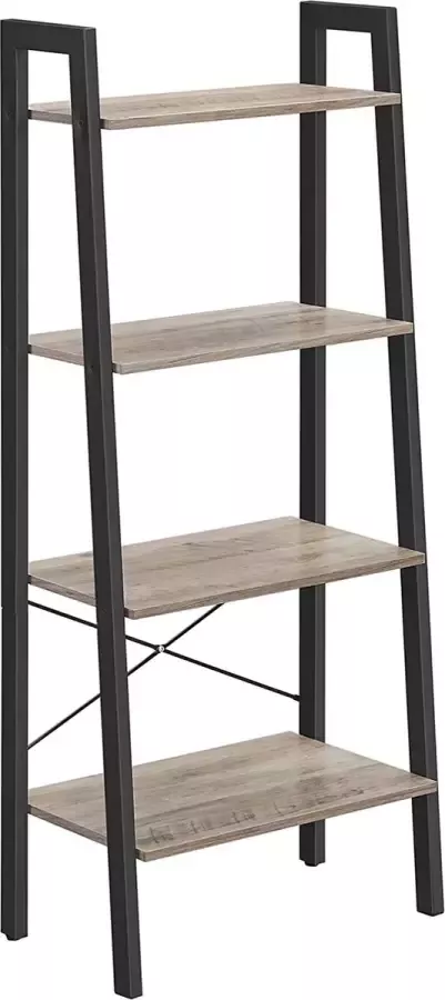 Furnibella staande plank boekenkast 4 niveaus ladderplank metalen frame eenvoudige montage voor woonkamer slaapkamer keuken grijs-zwart LLS44MB