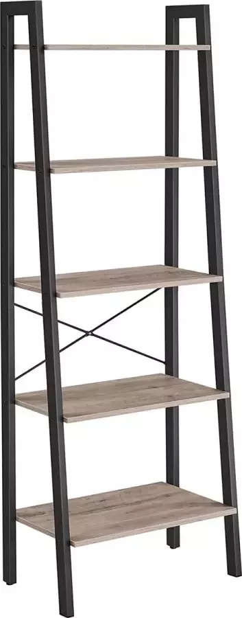 Furnibella Staande plank boekenkast met 5 legplanken met metalen frame eenvoudige montage voor woonkamer slaapkamer keuken 56 x 34 x 172 cm (L x B x H) grijs-zwart LLS045B02