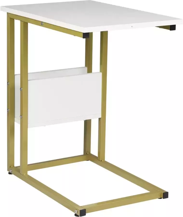 Furnibella Tafel Bijzettafel Salontafel in metaal en Spaanplaat Nachtkastje Koffietafel 55x36x59.5cm Goud + Wit TS79gdws