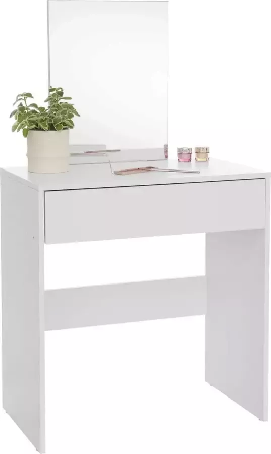 Furnibella Toeletta spiegeltafel met lade XXL voor slaapkamer minimalistische stijl wit