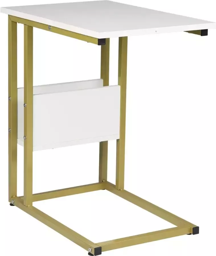 Furnibella TS79gdws Bijzettafel koffietafel salontafel nachtkastje bedtafel laptoptafel frame van metaal tafelblad van spaanplaat 55 x 36 x 59 5 cm (b x d x h) goud en wit