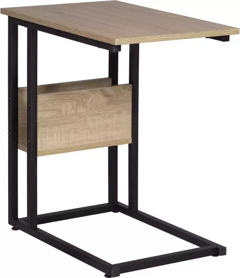 Furnibella TS79hei Tafel Bijzettafel Salontafel in metaal en Spaanplaat Nachtkastje Koffietafel 55x36x59.5cm Licht Eiken