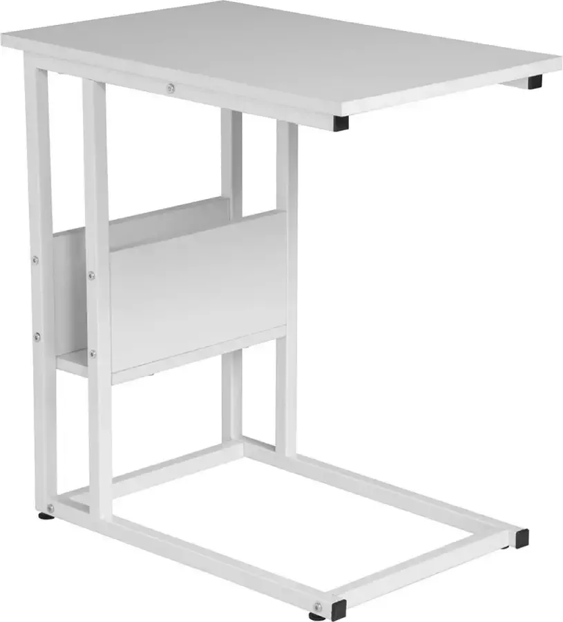 Furnibella TS79ws Tafel Bijzettafel Salontafel in metaal en Spaanplaat Nachtkastje Koffietafel 55x36x59.5cm Wit