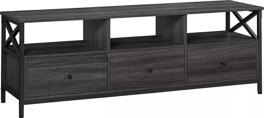 Furnibella TV kast lowboard voor tv tot 65 inch tv-rek met 3 laden 147 x 40 x 50 cm industrieel design stalen frame zwart LTV301B42