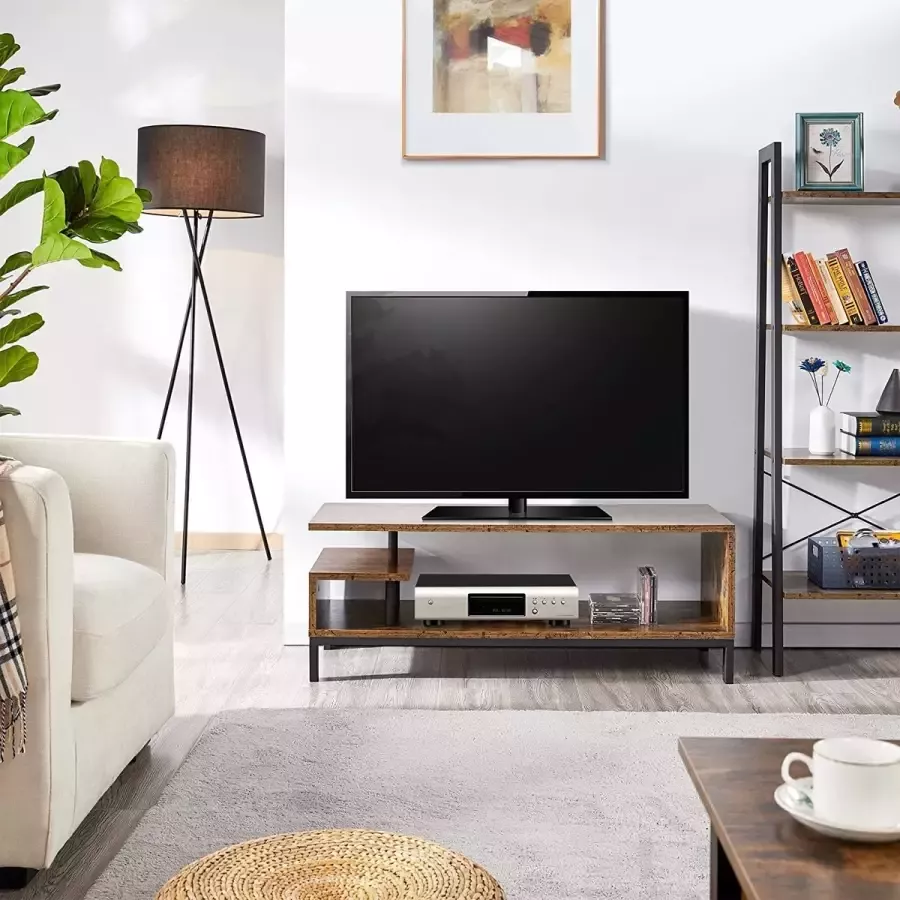 FURNIBELLA-Tv-kast televisietafel met 2 planken tv-kast tv-kast voor woonkamer eetkamer en slaapkamer vintage bruin