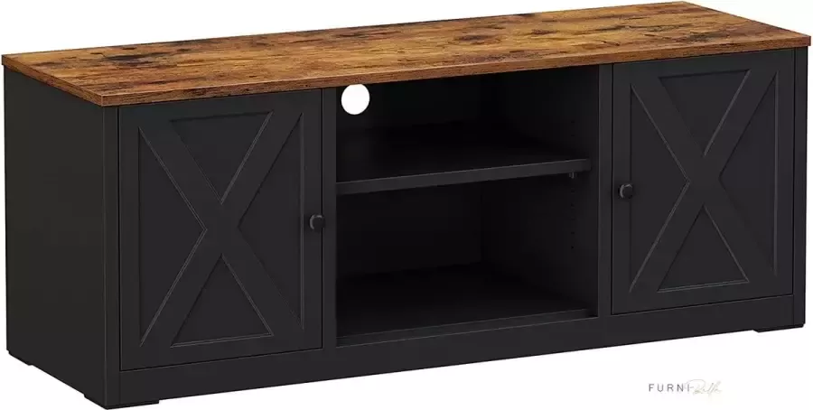 Furnibella TV-meubel lowboard TV-tafel met deuren opbergruimte voor TV's tot 55 inch verstelbare planken voor in de woonkamer vintage bruin-zwart