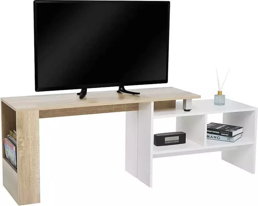 Furnibella TV-meubel Omkeerbaar Verstelbare richting Modern voor woonkamer 166 x 35 x 50 cm Wit en houtkleuren
