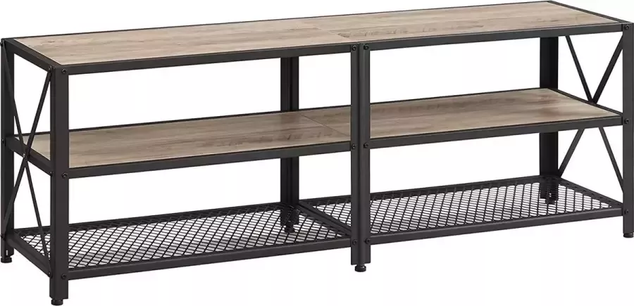 Furnibella -TV-meubel TV-tafel lowboard voor TV's tot 60 inch TV-meubel met planken stalen frame TV-plank voor woonkamer slaapkamer greige-black LTV094B02