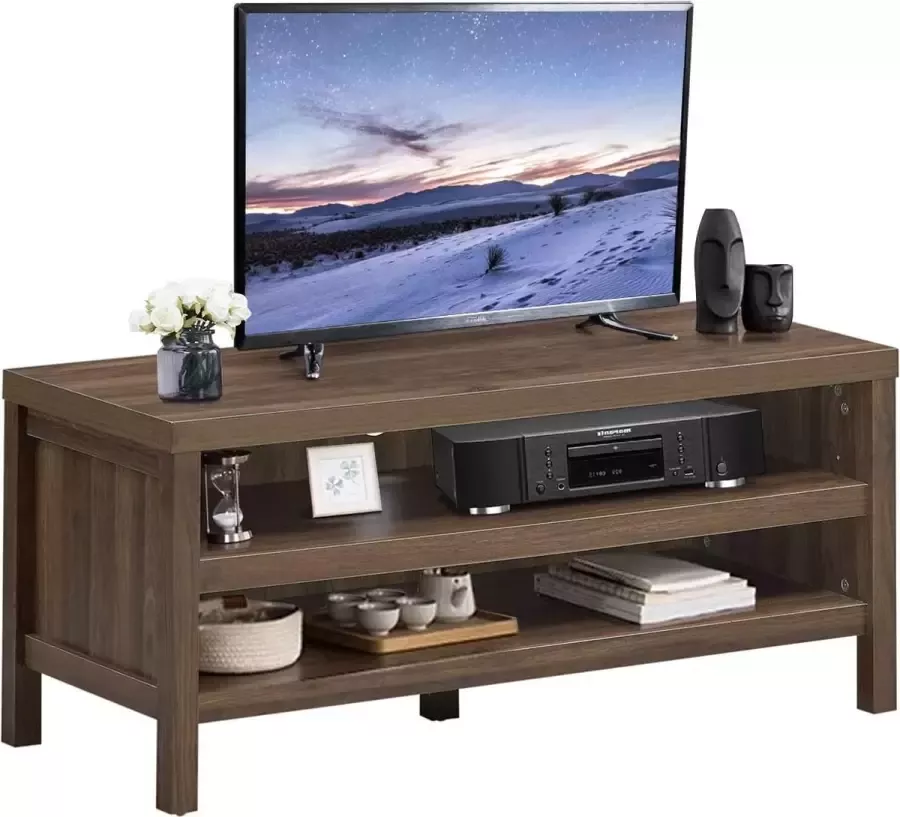 Furnibella tv-meubel tv-tafel met 2 open opslagplanken houten tv-lowboard 106 5 x 44 5 x 46cm moderne tv-plank tv-kast voor woonkamer slaapkamer en entertainmentkamer walnoot