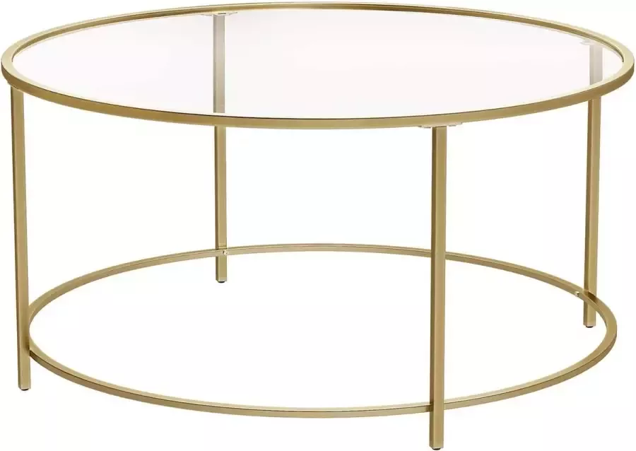 Furnibella VASAGLE Salontafel bijzettafel rond koffietafel 84 x 84 x 45 5 cm glazen tafel met metalen frame gehard glas nachtkastje sofatafel voor balkon goud LGT21G