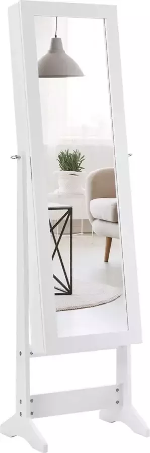 Furnibella vrijstaande sieradenkast met spiegel cosmetische opbergkast 3 verstelbare standen wit