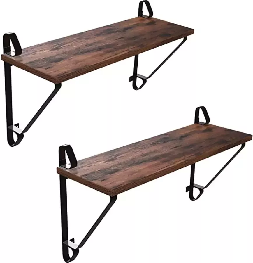 Furnibella Wandplanken set van 2 grote zwevende planken stabiele hangplanken wandplanken voor woonkamer slaapkamer hal 60 x 20 x 33 cm industriële vormgeving vintage bruin-zwart LCR01BX
