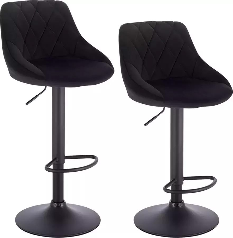Furnibella Zwart Barkrukken Set van 2 360°Draaistoel Verstelbare Barstoelen in Fluweel en Metaal met Rugleuning BH219sz-2