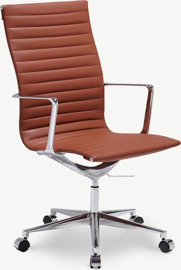 Furnicher Akira bureaustoel Leren zitting Chroom frame In hoogte verstelbaar Draaibaar Cognac