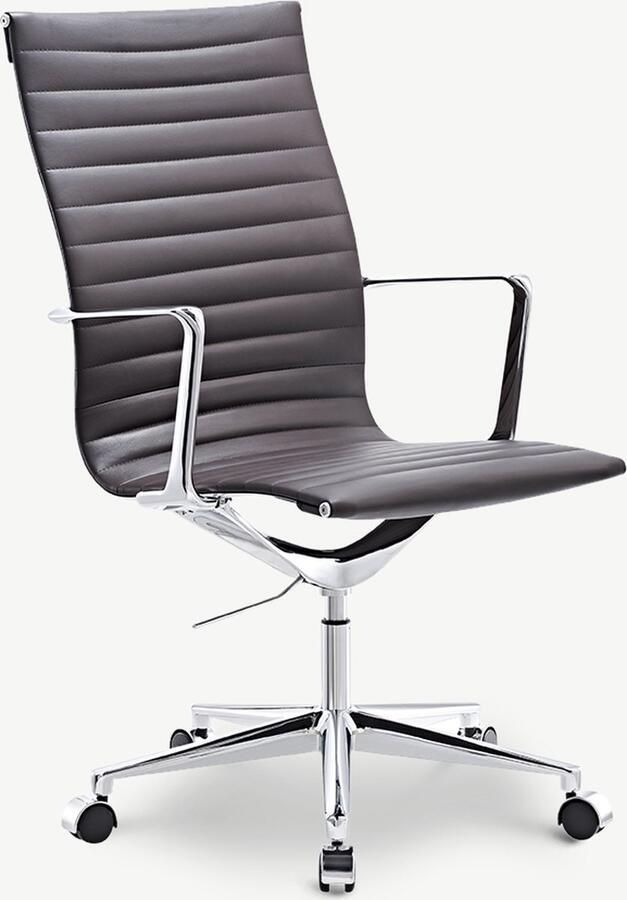 Furnicher Akira bureaustoel Leren zitting Chroom frame In hoogte verstelbaar Draaibaar Donkerbruin