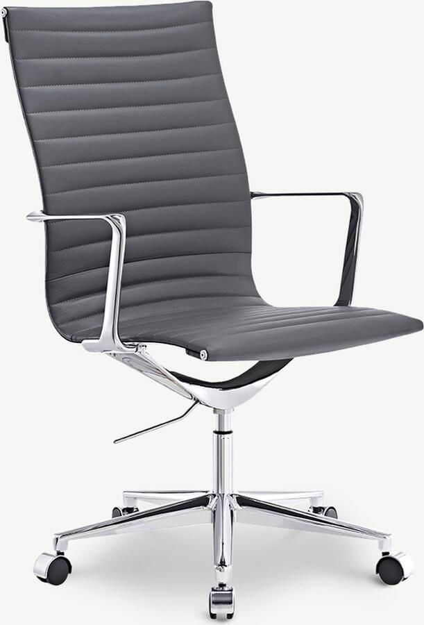 Furnicher Akira bureaustoel Leren zitting Chroom frame In hoogte verstelbaar Draaibaar Grijs