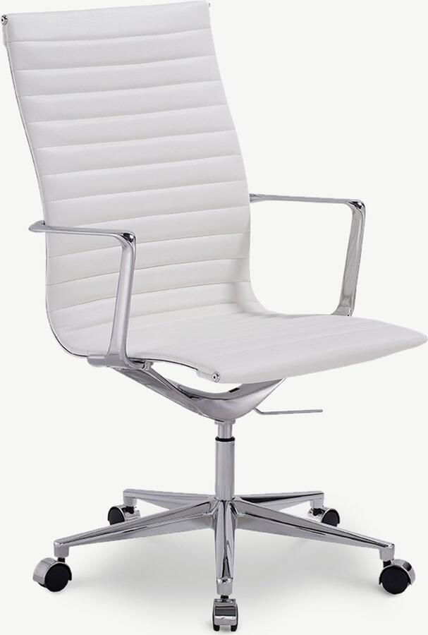 Furnicher Akira bureaustoel Leren zitting Chroom frame In hoogte verstelbaar Draaibaar Wit
