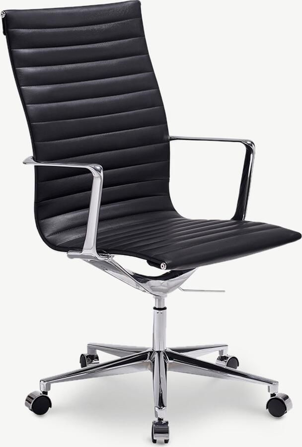 Furnicher Akira bureaustoel Leren zitting Chroom frame In hoogte verstelbaar Draaibaar Zwart