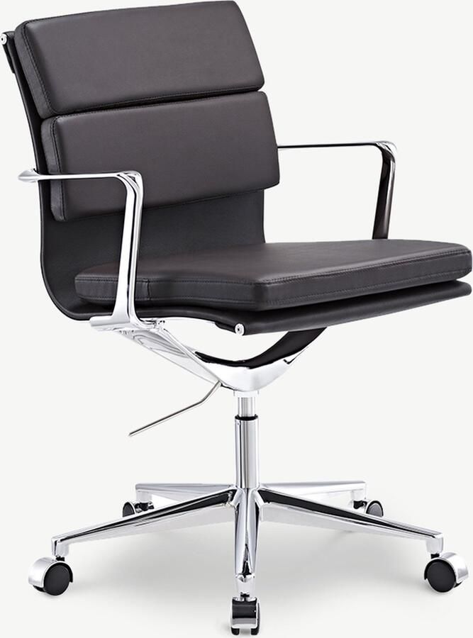 Furnicher Bern Bureaustoel Leren Zitting Chroom Frame Hoogte Verstelbaar Draaibaar Donkerbruin
