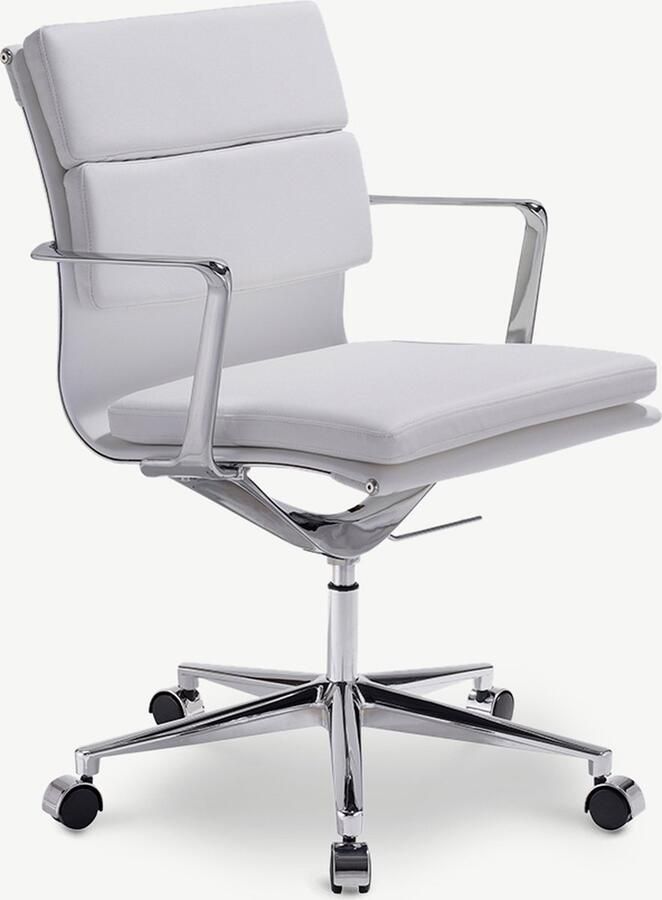 Furnicher Bern Bureaustoel Leren Zitting Chroom Frame Hoogte Verstelbaar Draaibaar Wit